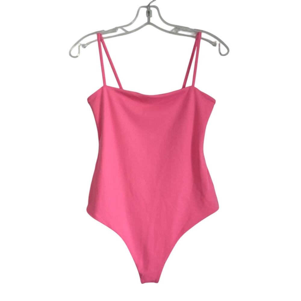 NWOT Susana Monaco Thong Spaghetti Strap Square Neck Bodysuit, Pink, Women's XS